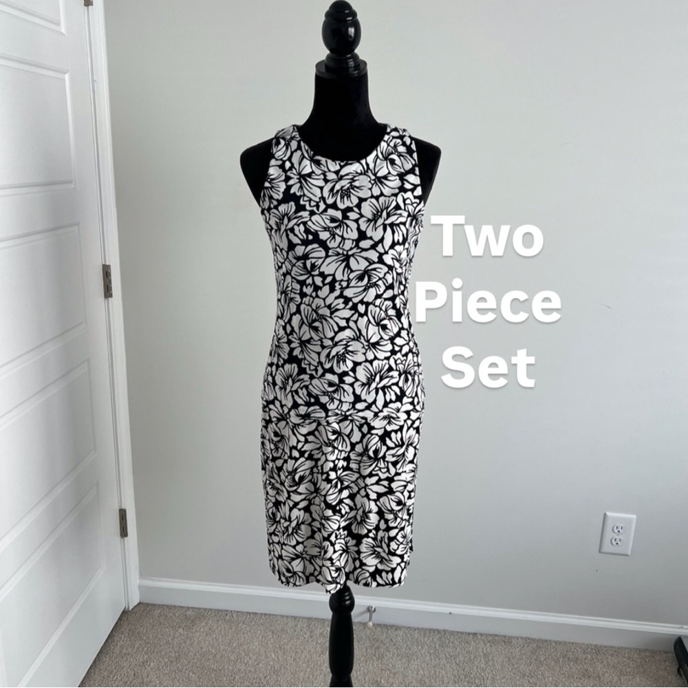 Lauren Ralph Lauren Black and White Sleeveless Floral Resort Wear 2 Piece Set M